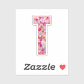 Roze botanische monogram bloem letter T initiaal Sticker (Vel)