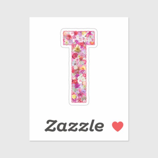 Roze botanische monogram bloem letter T initiaal Sticker (Vel)