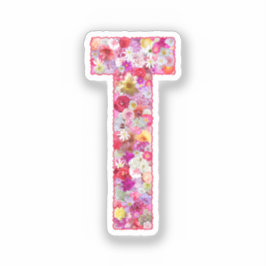 Roze botanische monogram bloem letter T initiaal Sticker