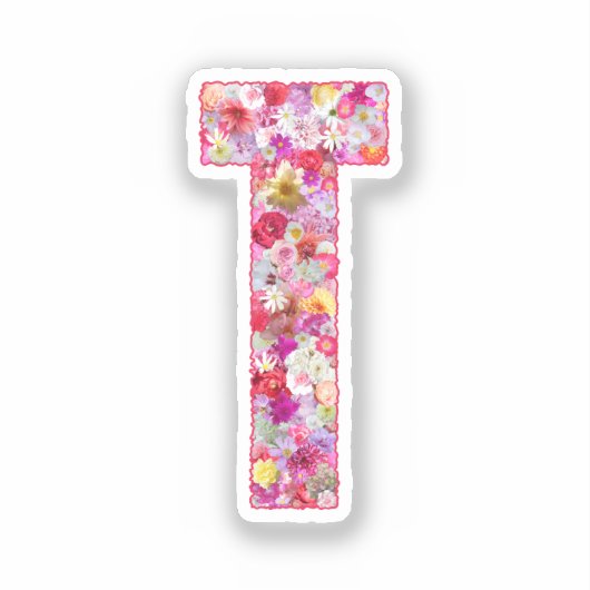 Roze botanische monogram bloem letter T initiaal Sticker (Voorkant)