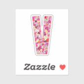 Roze botanische monogram bloem letter V initiaal Sticker (Vel)