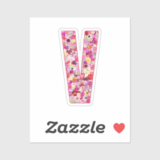 Roze botanische monogram bloem letter V initiaal Sticker (Vel)