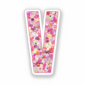 Roze botanische monogram bloem letter V initiaal Sticker (Voorkant)