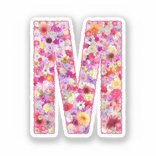 Roze botanische monogram bloemletter M initiaal Sticker (Voorkant)