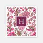 Roze  Botanische monogrammen Servet (Voorkant)