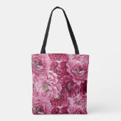 Roze botanische pioenrozen patroon bruidsmeisje mo tote bag (Achterkant)