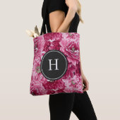 Roze botanische pioenrozen patroon bruidsmeisje mo tote bag (Dichtbij)