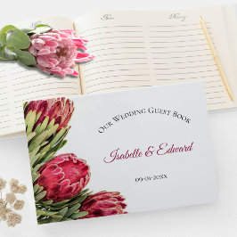 Roze Botanische Protea Bloemige Trouwreceptie Gastenboek