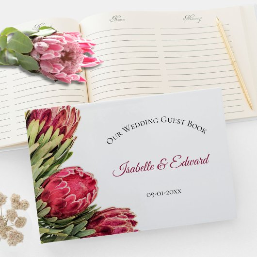 Roze Botanische Protea Floral Wedding Reception Gu Gastenboek