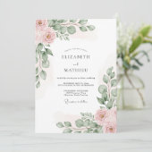 Roze Botanische Romantische Bruiloft Kaart (Staand voorkant)
