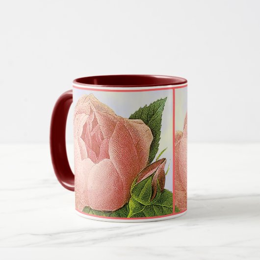 Roze  botanische Rosebud koffie Mok (Voorkant links)