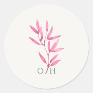Roze Botanische Saliegroene Monogram Huwelijk Ronde Sticker