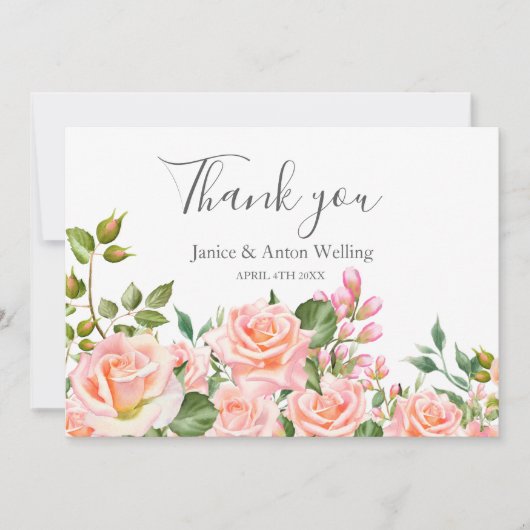 Roze Botanische Trouw Dankjewel Bedankkaart (Voorkant)