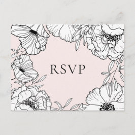 Roze Botanische Trouw RSVP-ansichtkaart II Uitnodiging Briefkaart