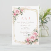 ROZE BOTANISCHE TROUWKAART KAART (Staand voorkant)