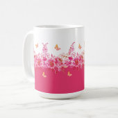 Roze botanische vlinders mok (Voorkant links)