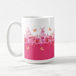 Roze botanische vlinders mok
