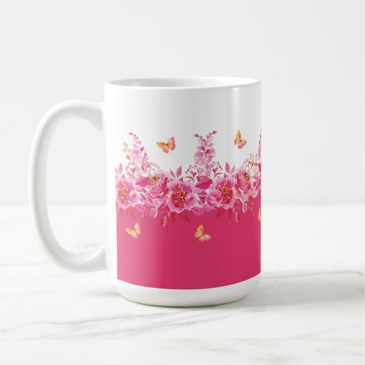 Roze botanische vlinders mok (Links)