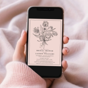  Roze Botanische Vrijgezellenfeest Calligrafie Kaart