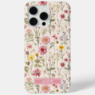 Roze Botanische Waterverf Bloemige Naam iPhone 15 Pro Max Hoesje
