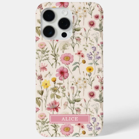 Roze Botanische Waterverf Bloemige Naam Case-Mate iPhone Case (Achterkant)