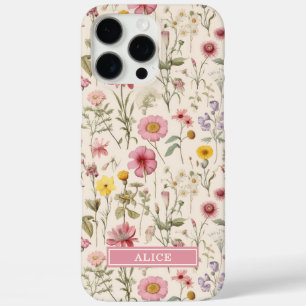 Roze Botanische Waterverf Bloemige Naam iPhone 16 Pro Max Hoesje