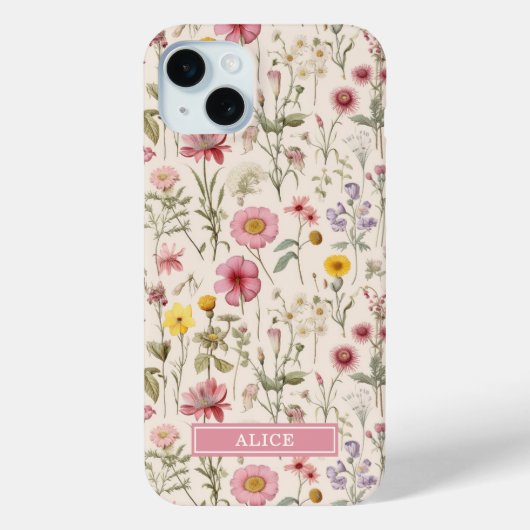 Roze Botanische Waterverf Bloemnaam Case-Mate iPhone Case (Achterkant)