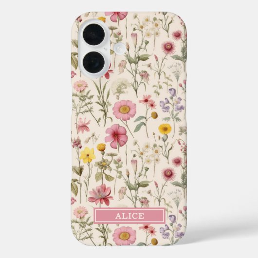 Roze Botanische Waterverf Bloemnaam Case-Mate iPhone Case (Achterkant)