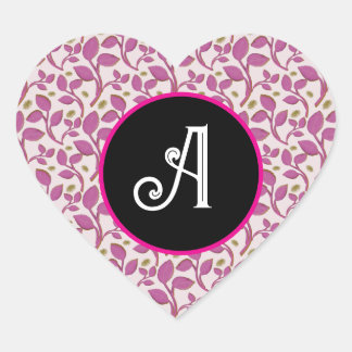Roze botanische wijnstokpatroon | Elegante bloemen Hart Sticker