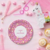 Roze Botanische Wildbloem Papieren Bordje (Feest)