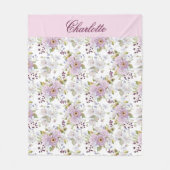 Roze botanische wilde bloem monogram naam fleece deken (Voorkant)