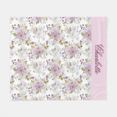Roze botanische wilde bloem monogram naam fleece deken (Voorkant (Horizontaal))