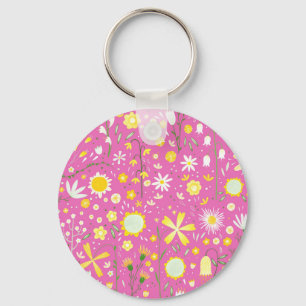  roze botanische wilde bloemen Sleutelhanger