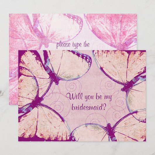 roze boterbloeiende vlinder kaart (Voorkant / Achterkant)