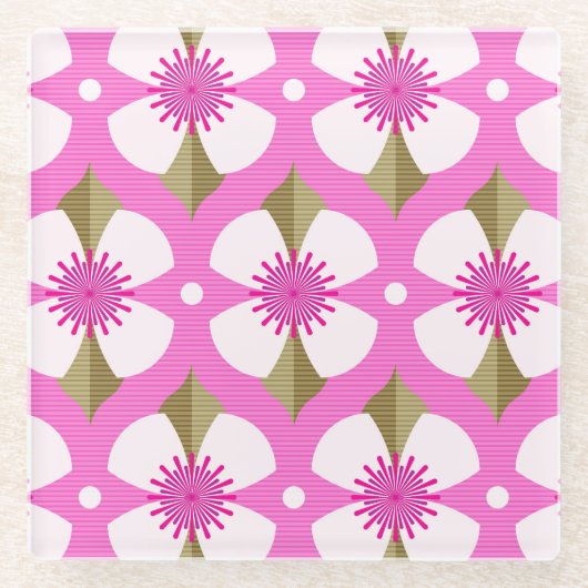 Roze boterbloem glazen onderzetter (Voorkant)