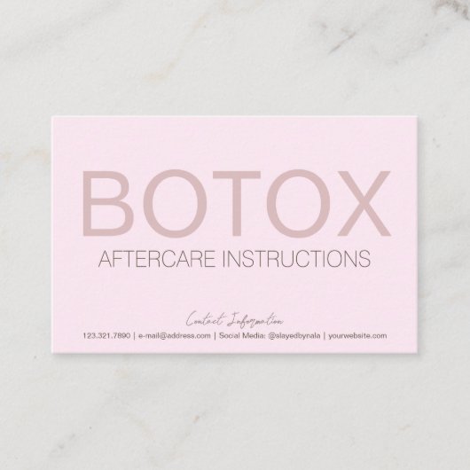 Roze Botox Filler Instruction Card Visitekaartje (Voorkant)