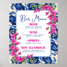 Roze Bougainvillea Blauwe Tegel Bar Teken Poster