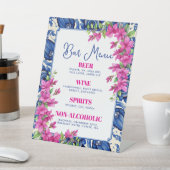 Roze Bougainvillea Blauwe Tegel Bar Teken Reclamebord Met Voetstuk (Insitu)