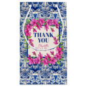 Roze Bougainvillea Blauwe Tegel Bruidsdouche Klein Cadeauzakje (Achterkant)