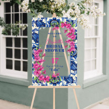 Roze Bougainvillea Blauwe Tegel Bruiloft Feest Wel