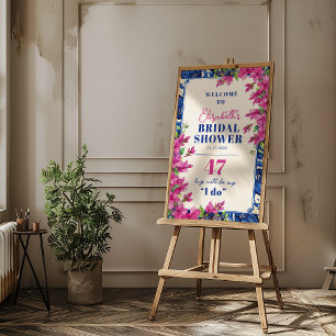 Roze Bougainvillea Blauwe Tegel Bruiloft Feest Wel Poster