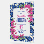 Roze Bougainvillea Blauwe Tegel Vrijgezellenfeest  Acryl Bord (Hoek)