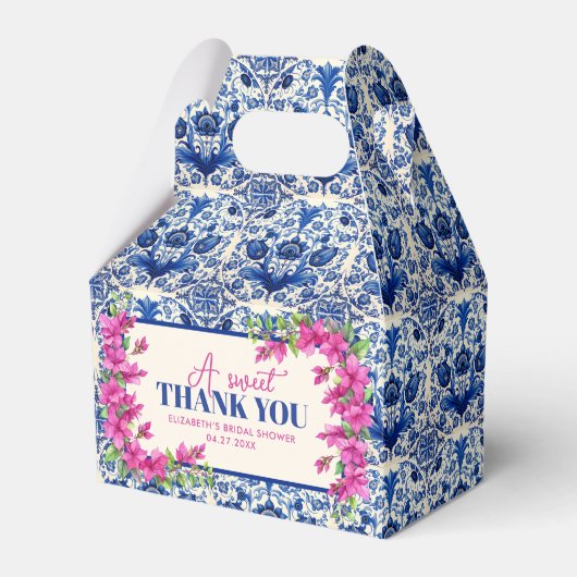 Roze Bougainvillea Blauwe Tegel Vrijgezellenfeest Bedankdoosjes (Voorkant Zijde)