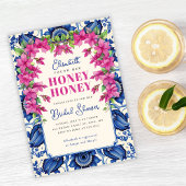 Roze Bougainvillea Blauwe Tegel Vrijgezellenfeest Kaart