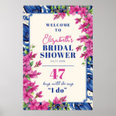 Roze Bougainvillea Blauwe Tegel Vrijgezellenfeest  Poster (Voorkant)