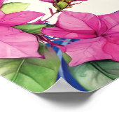 Roze Bougainvillea Blauwe Tegels Bruids Bruiloft O Poster (Hoek)