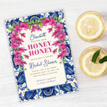 Roze Bougainvillea Blauwe Tegels Bruidsmeisjesfees