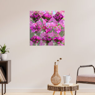 Roze Bougainvillea Bloemen Diamond Cut Design, Poster