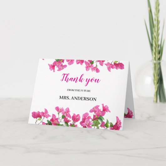 Roze Bougainvillea Bloemrijke Bruidsdouche Dankjew Bedankkaart (Voorkant)