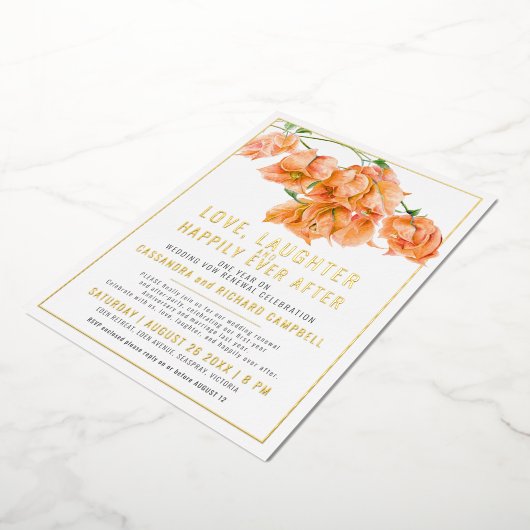 Roze bougainvillea bruiloft gelofte vernieuwing go folie uitnodiging (Gedraaid)